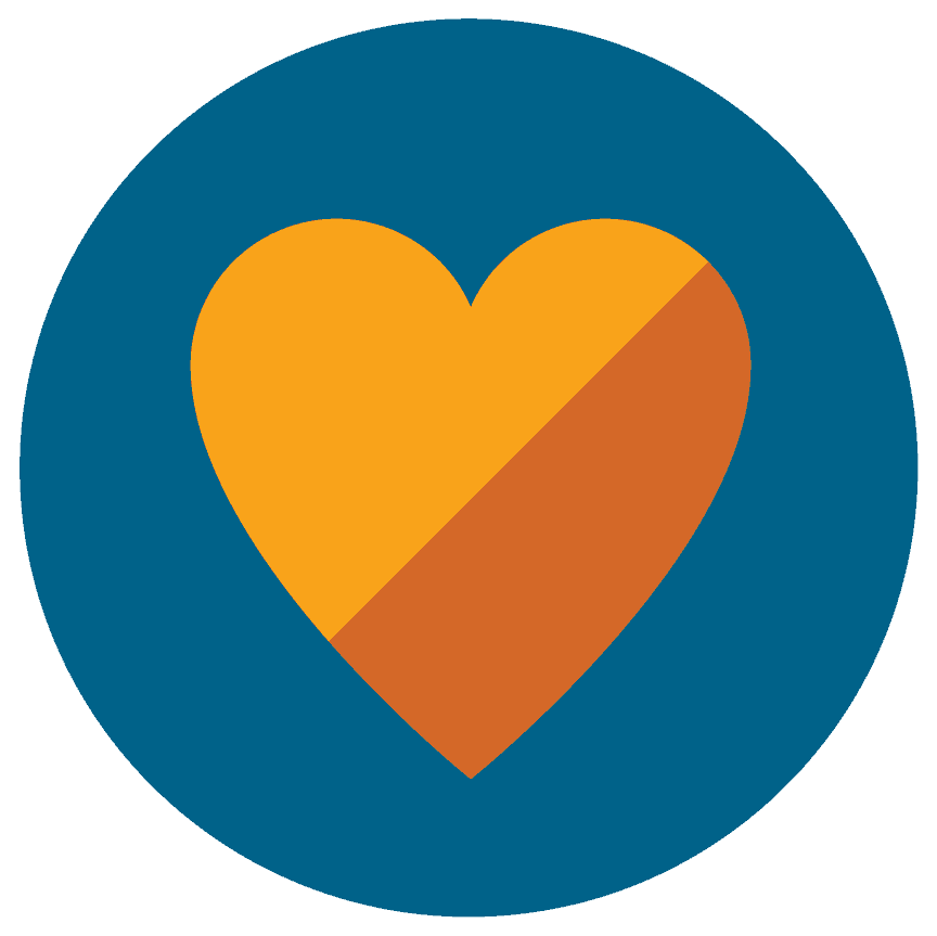 colorful icon graphic of yellow and orange heart in blue circle