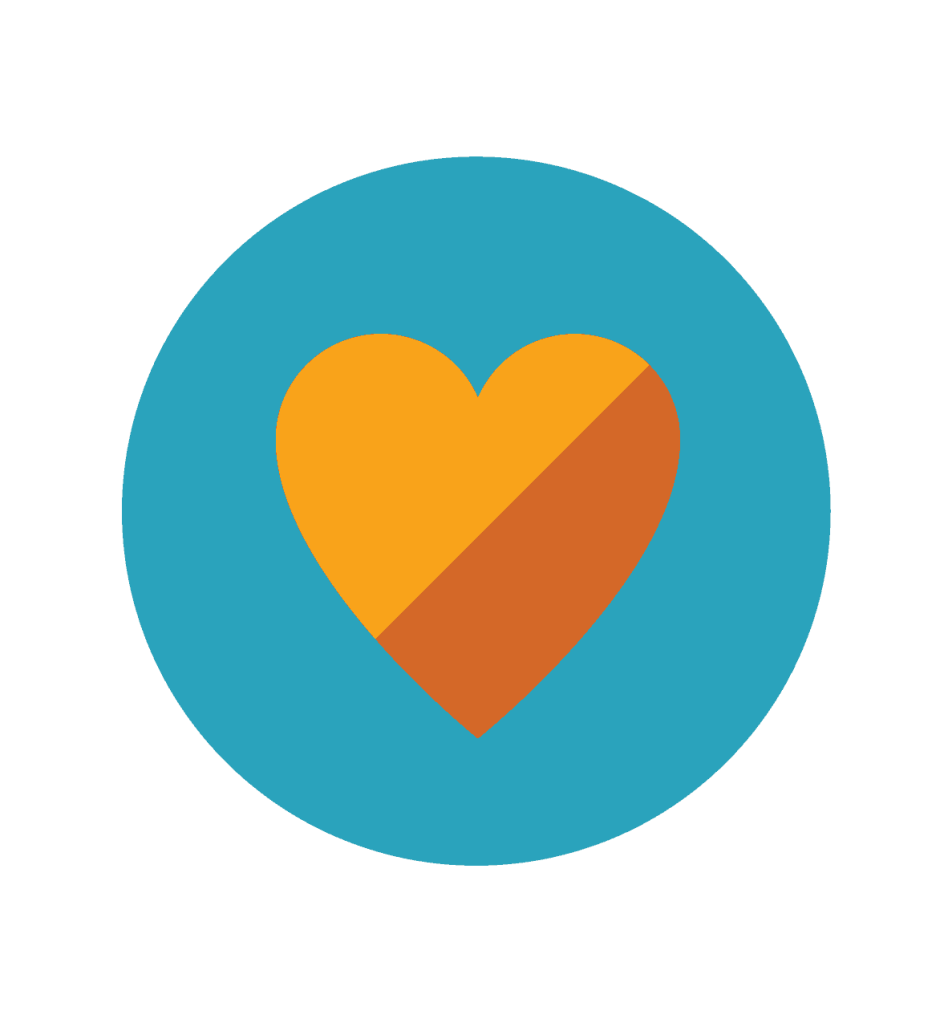 colorful icon graphic of yellow and orange heart in blue circle