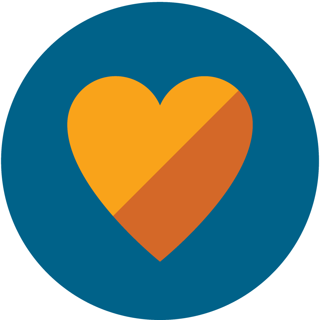 colorful icon graphic of yellow and orange heart in blue circle